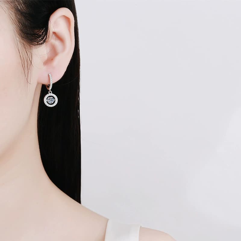 Luna Series · Round Halo Drop Earrings — Sterling Silver — image 2