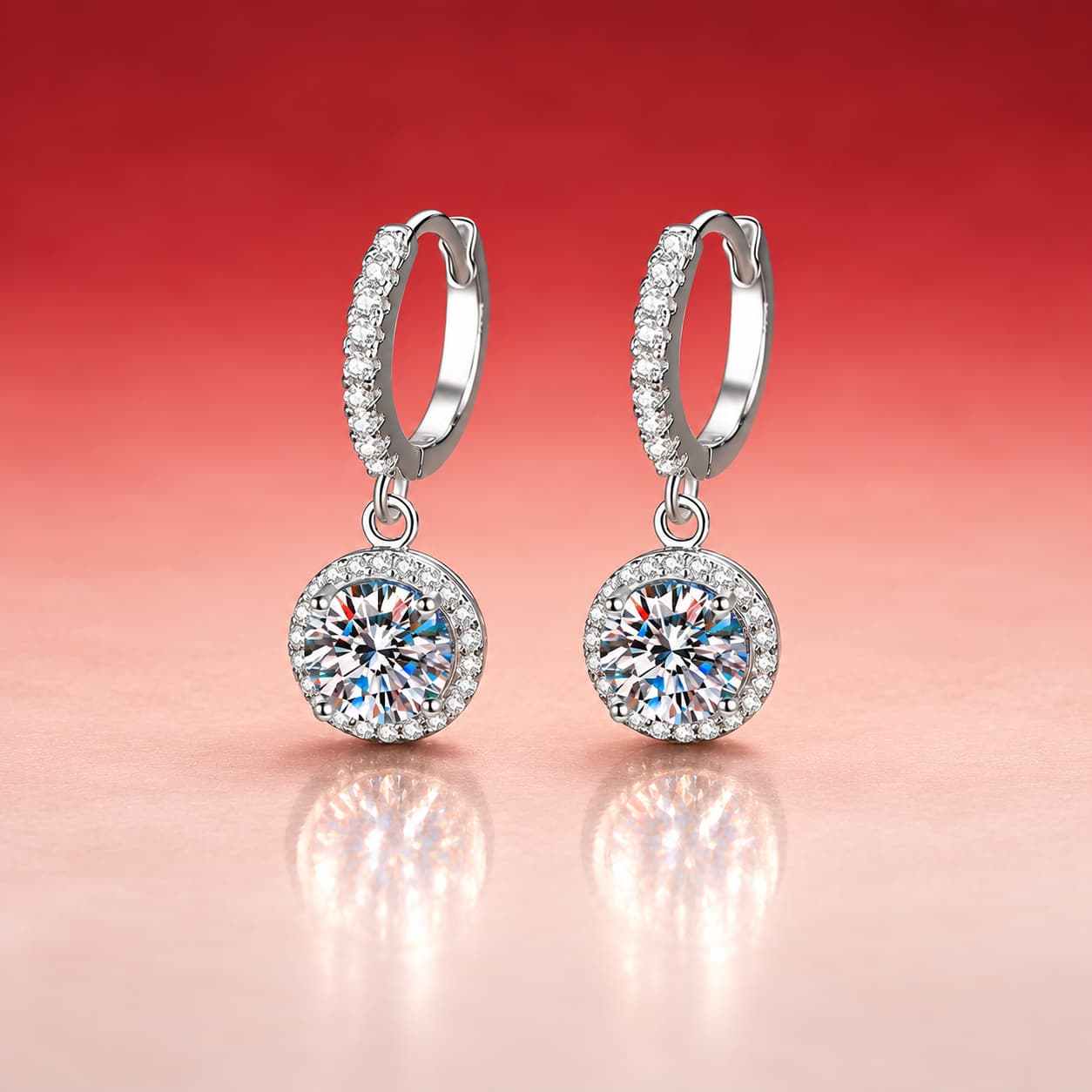 Luna Series · Round Halo Drop Earrings — Sterling Silver — image 1