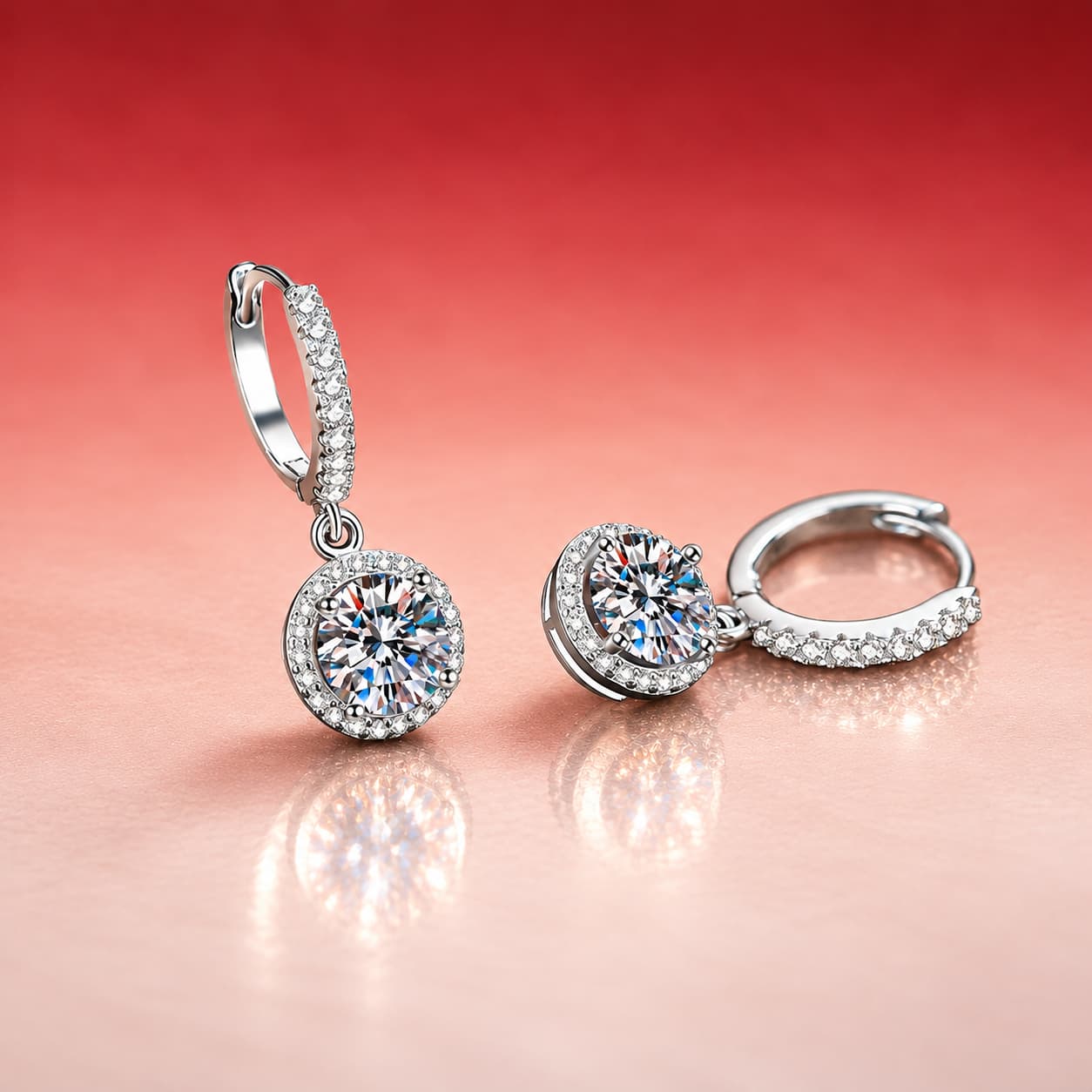 Luna Series · Round Halo Drop Earrings — Sterling Silver — image 3