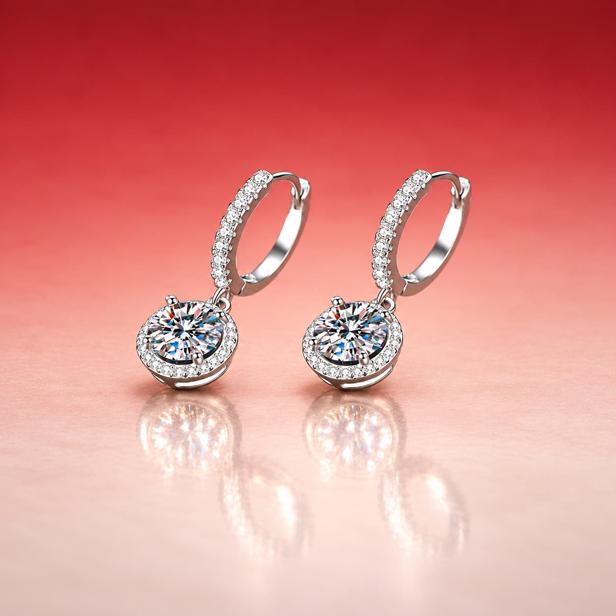Luna Series · Round Halo Drop Earrings — Sterling Silver — image 4