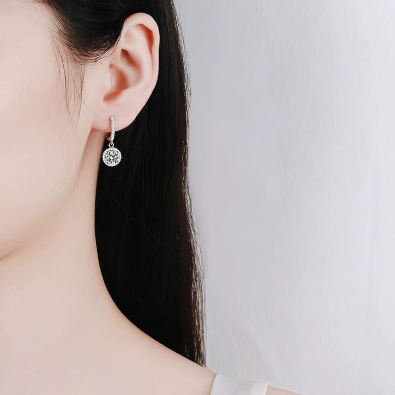 Luna Series · Round Halo Drop Earrings — Sterling Silver — image 2