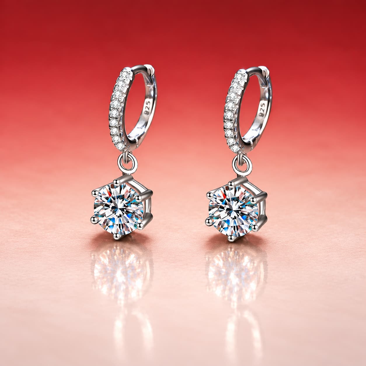 Luna Series · Classic Six-Prong Solitaire Drop Earrings — Sterling Silver — image 1