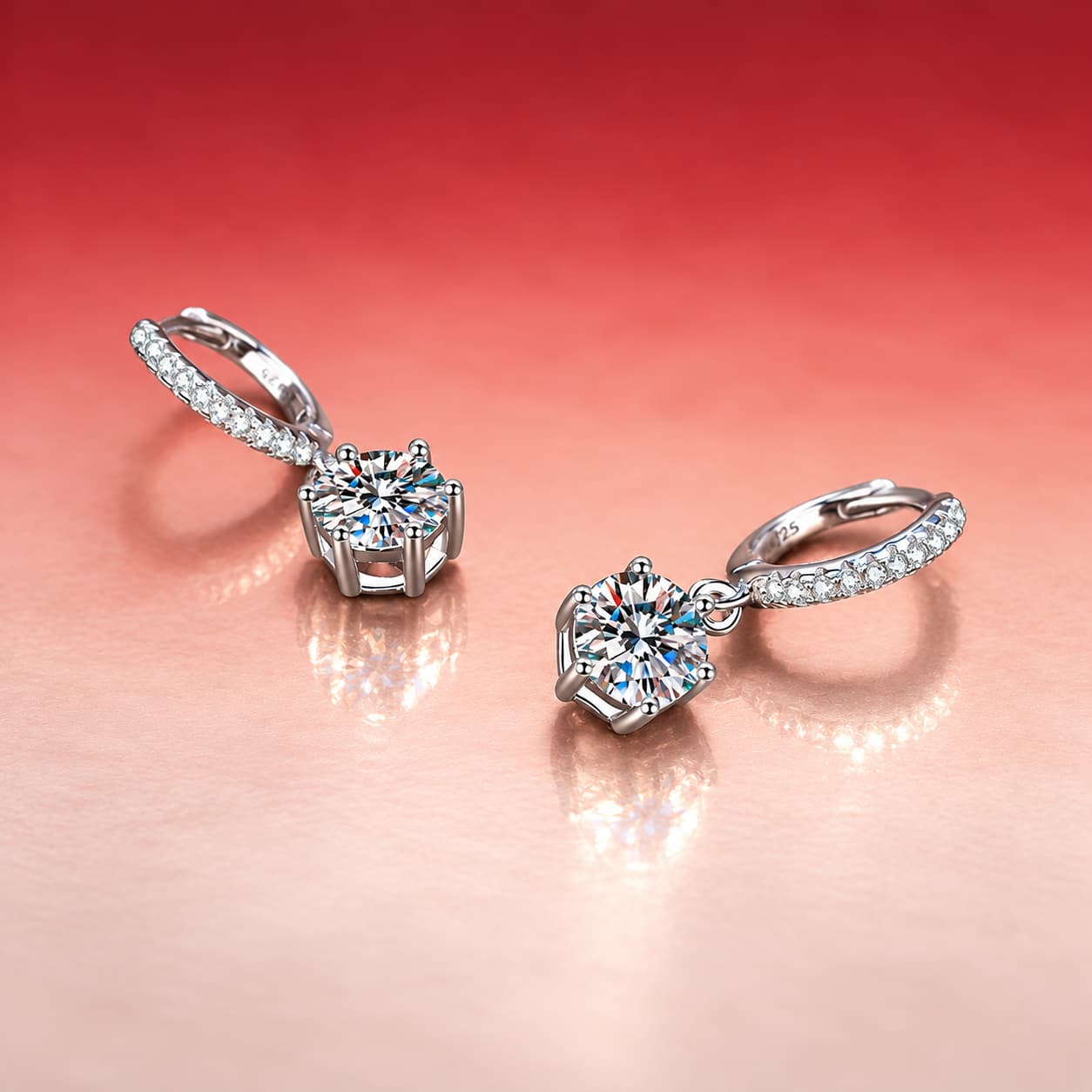 Luna Series · Classic Six-Prong Solitaire Drop Earrings — Sterling Silver — image 4