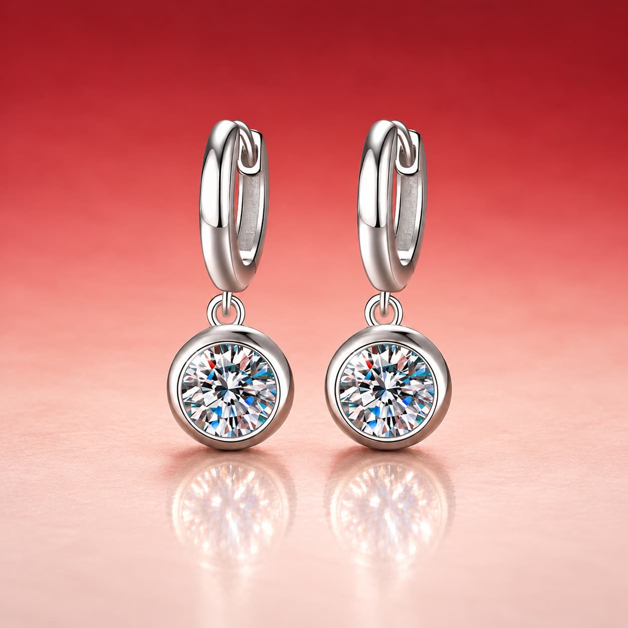 Luna Series · Round Bezel Hoop Earrings — Sterling Silver — image 3