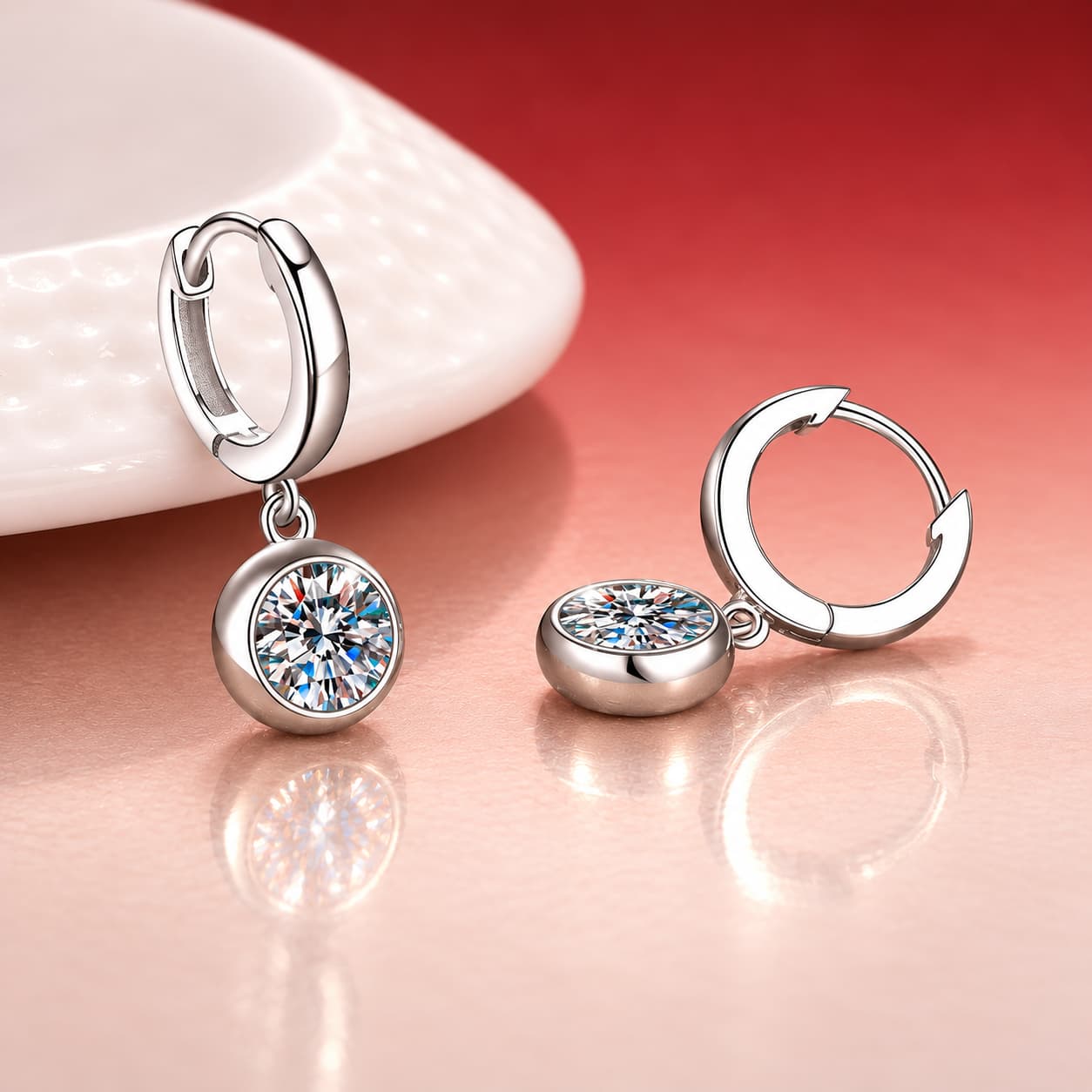 Luna Series · Round Bezel Hoop Earrings — Sterling Silver — image 4