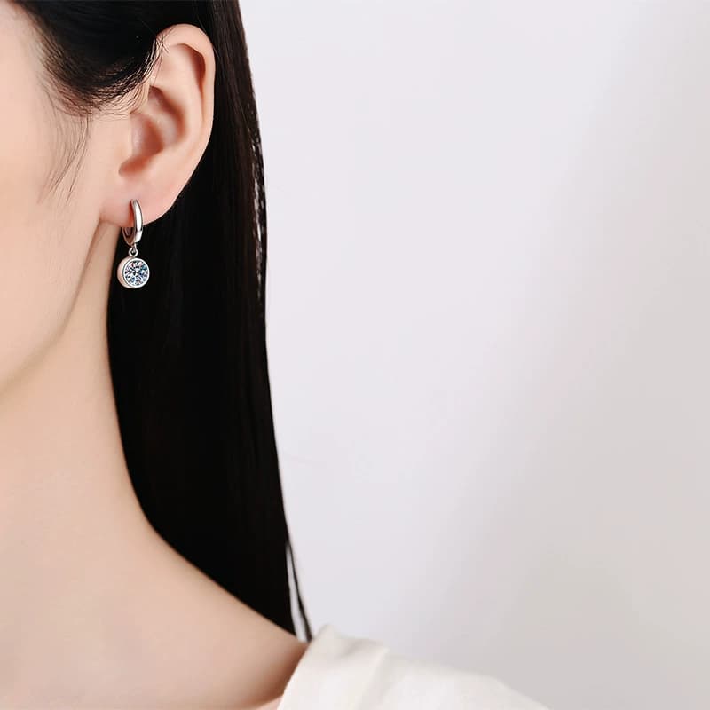 Luna Series · Round Bezel Hoop Earrings — Sterling Silver — image 2