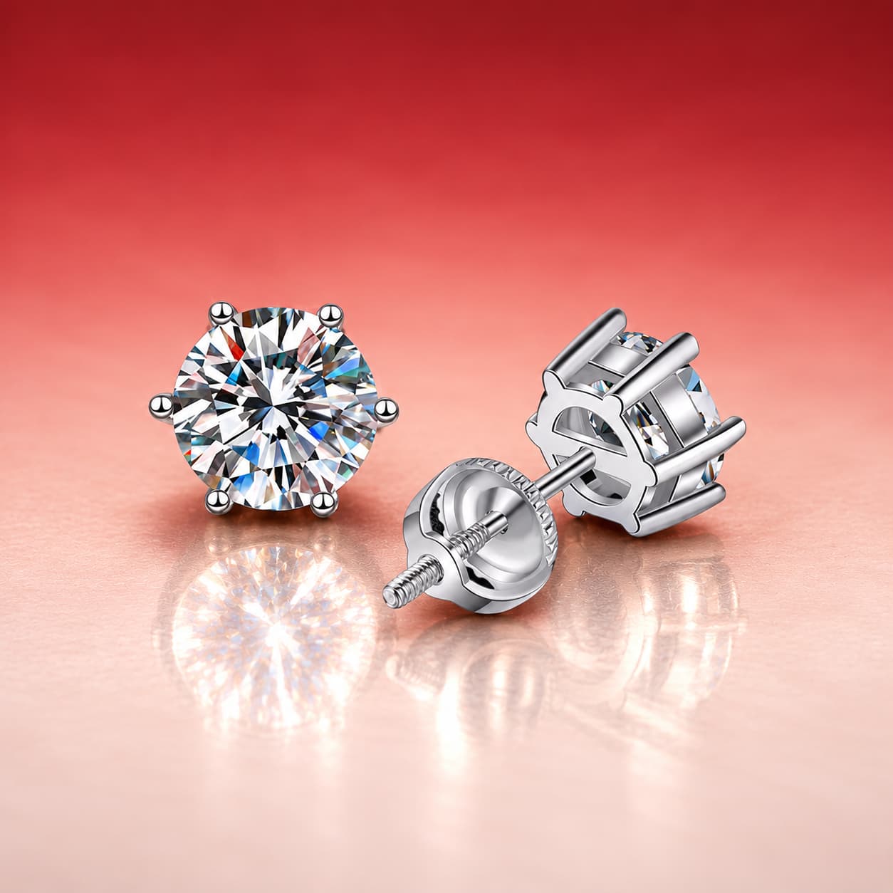 Luna Series · Six-Prong Screw-Back Stud Earrings — Sterling Silver — image 1