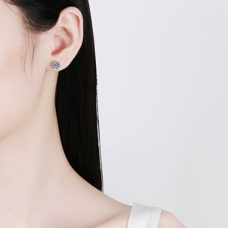 Luna Series · Six-Prong Screw-Back Stud Earrings — Sterling Silver — image 2