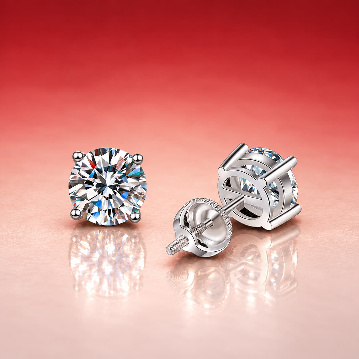 Luna Series · Classic Four-Prong Screw-Back Solitaire Stud Earrings — Sterling Silver — image 1