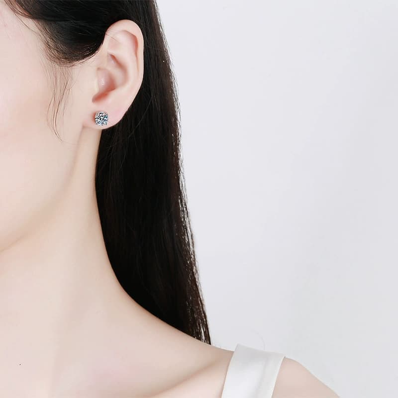 Luna Series · Classic Four-Prong Screw-Back Solitaire Stud Earrings — Sterling Silver — image 2
