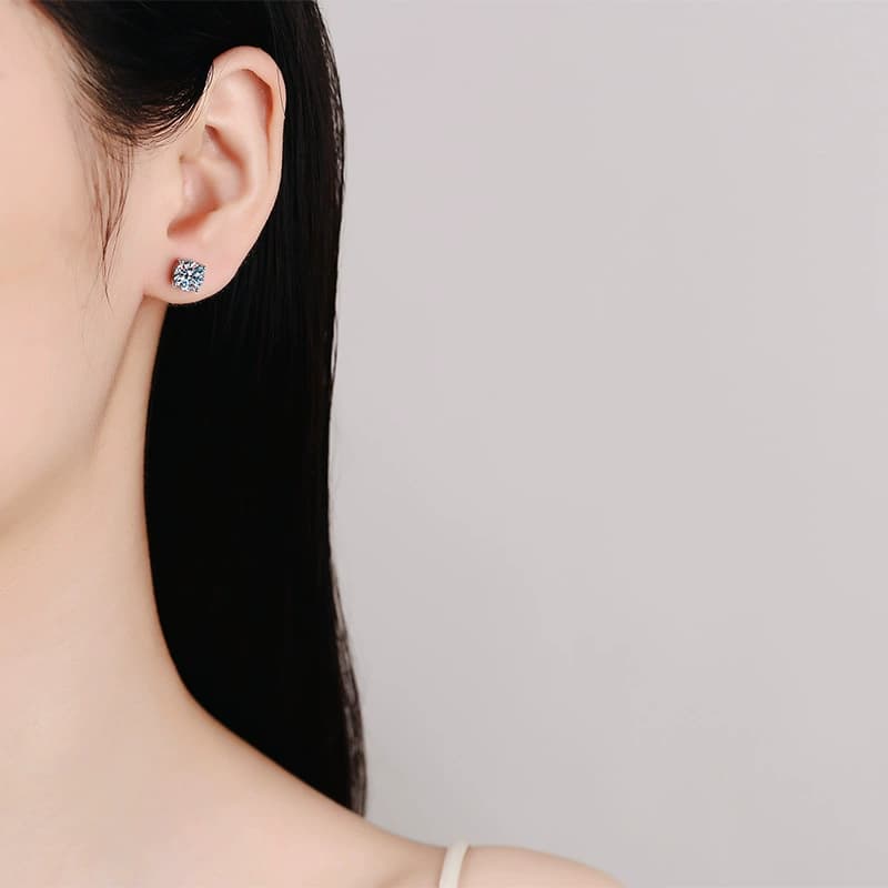 Luna Series · Four-Prong Screw-Back Stud Earrings — Sterling Silver — image 2