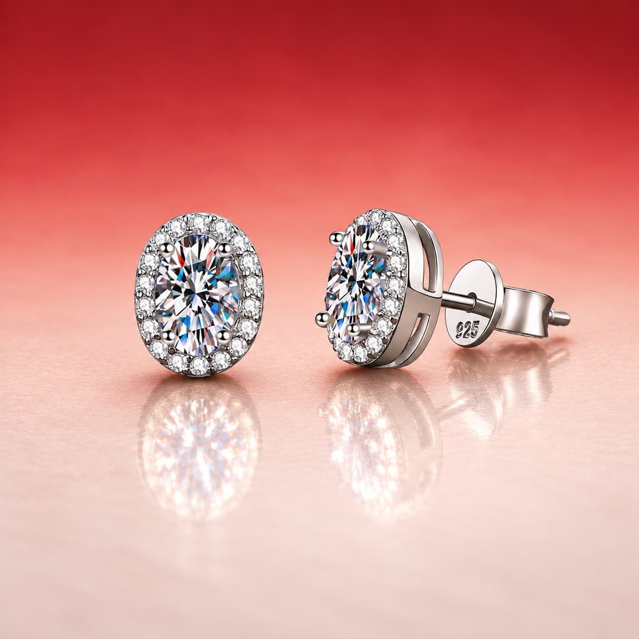 Luna Series · Oval Halo Stud Earrings — Sterling Silver — image 1