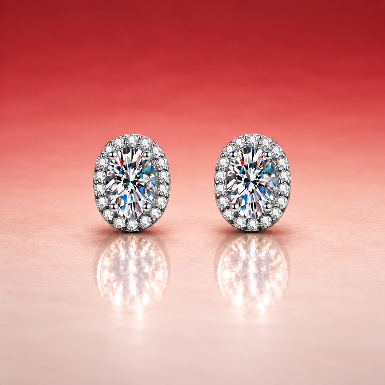 Luna Series · Oval Halo Stud Earrings — Sterling Silver — image 3