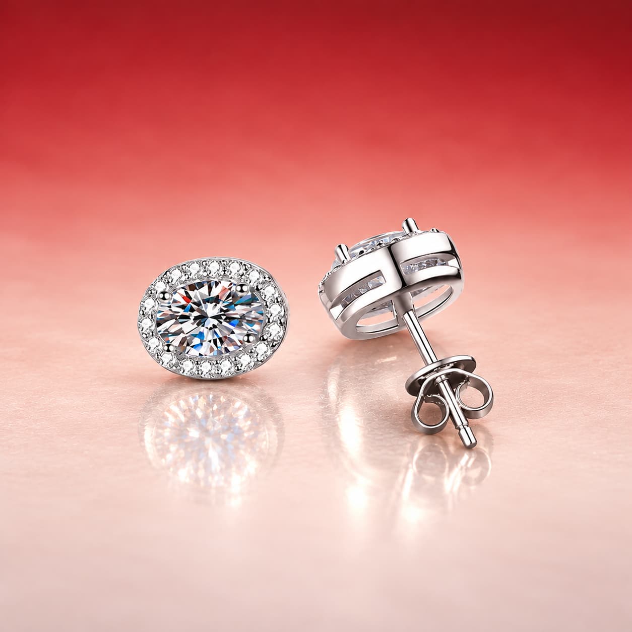 Luna Series · Oval Halo Stud Earrings — Sterling Silver — image 4