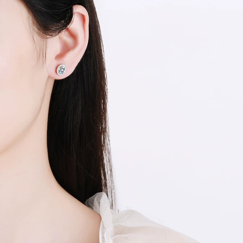 Luna Series · Oval Halo Stud Earrings — Sterling Silver — image 2