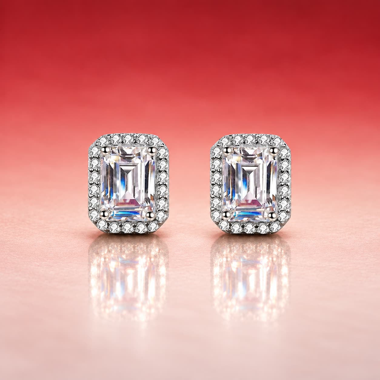 Luna Series · Step-Cut Halo Stud Earrings — Sterling Silver — image 3