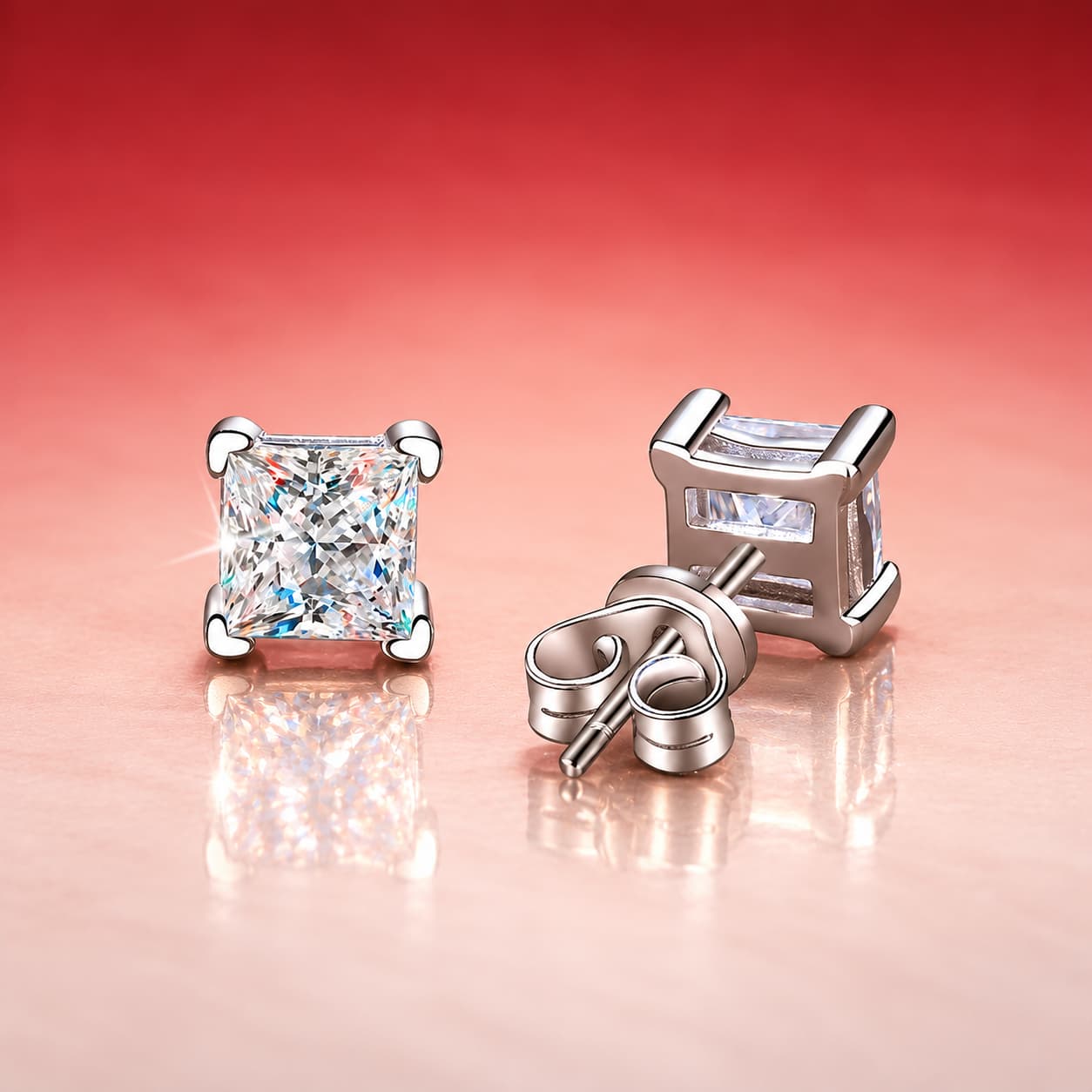Luna Series · Princess-Cut Stud Earrings — Sterling Silver — image 1