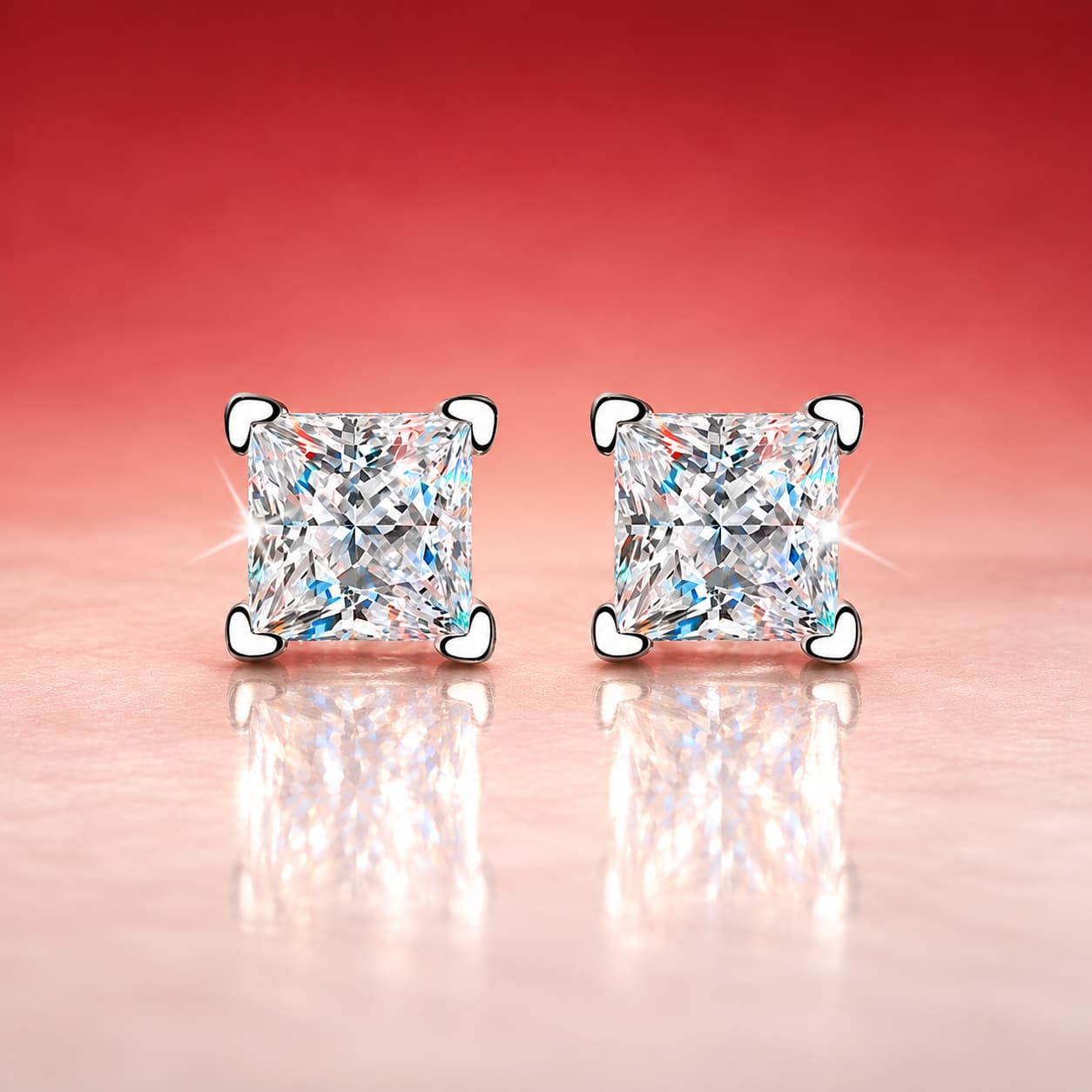 Luna Series · Princess-Cut Stud Earrings — Sterling Silver — image 3