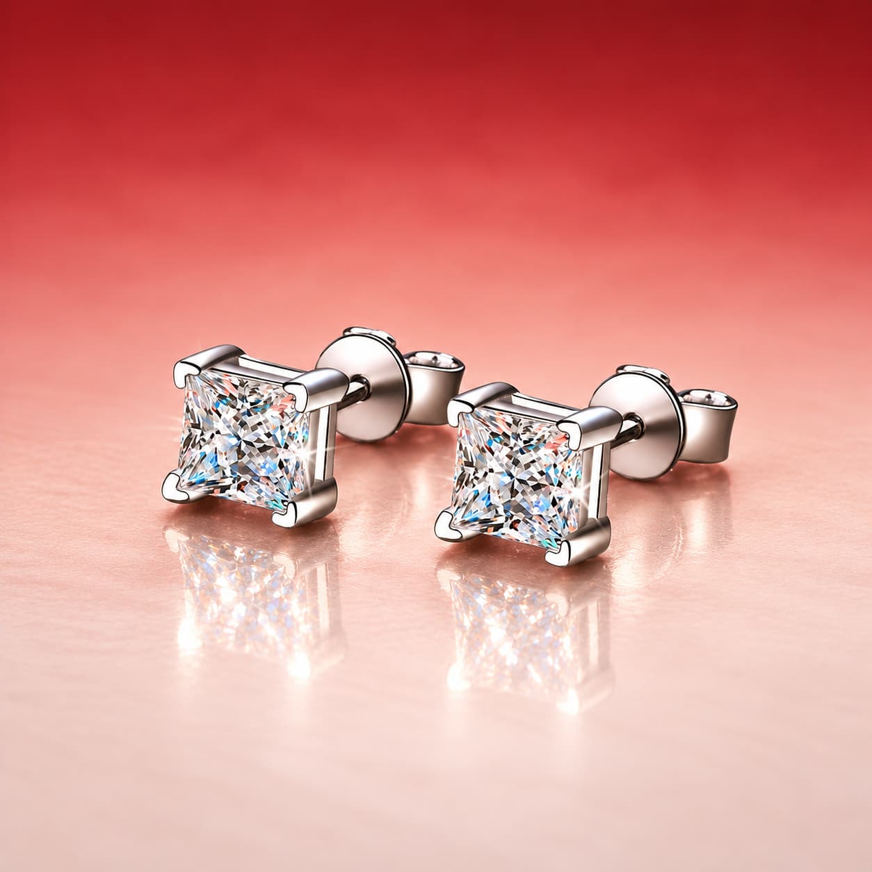 Luna Series · Princess-Cut Stud Earrings — Sterling Silver — image 4