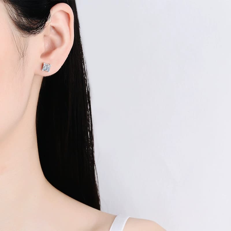 Luna Series · Princess-Cut Stud Earrings — Sterling Silver — image 2