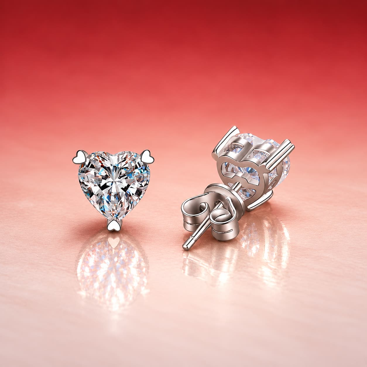 Luna Series · Heart-Shaped Solitaire Stud Earrings — Sterling Silver — image 1