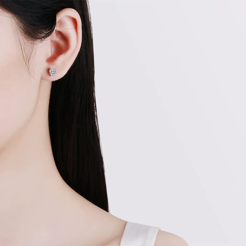 Luna Series · Heart-Shaped Solitaire Stud Earrings — Sterling Silver — image 2