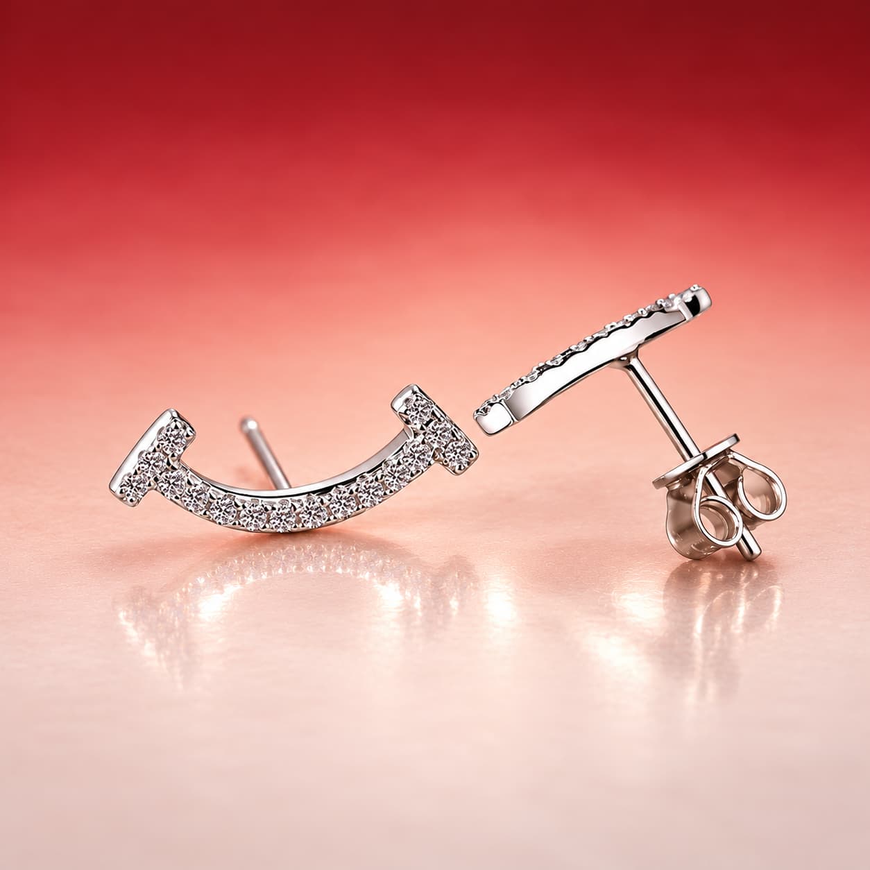 Luna Series · Pavé Smile-Arc Stud Earrings — Sterling Silver — image 1