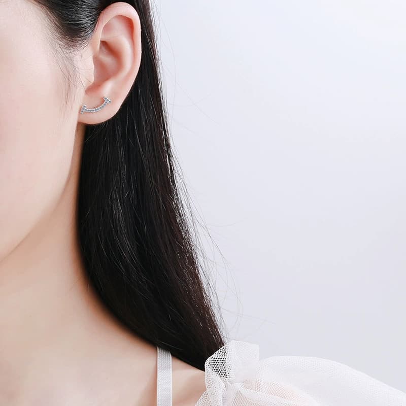 Luna Series · Pavé Smile-Arc Stud Earrings — Sterling Silver — image 2