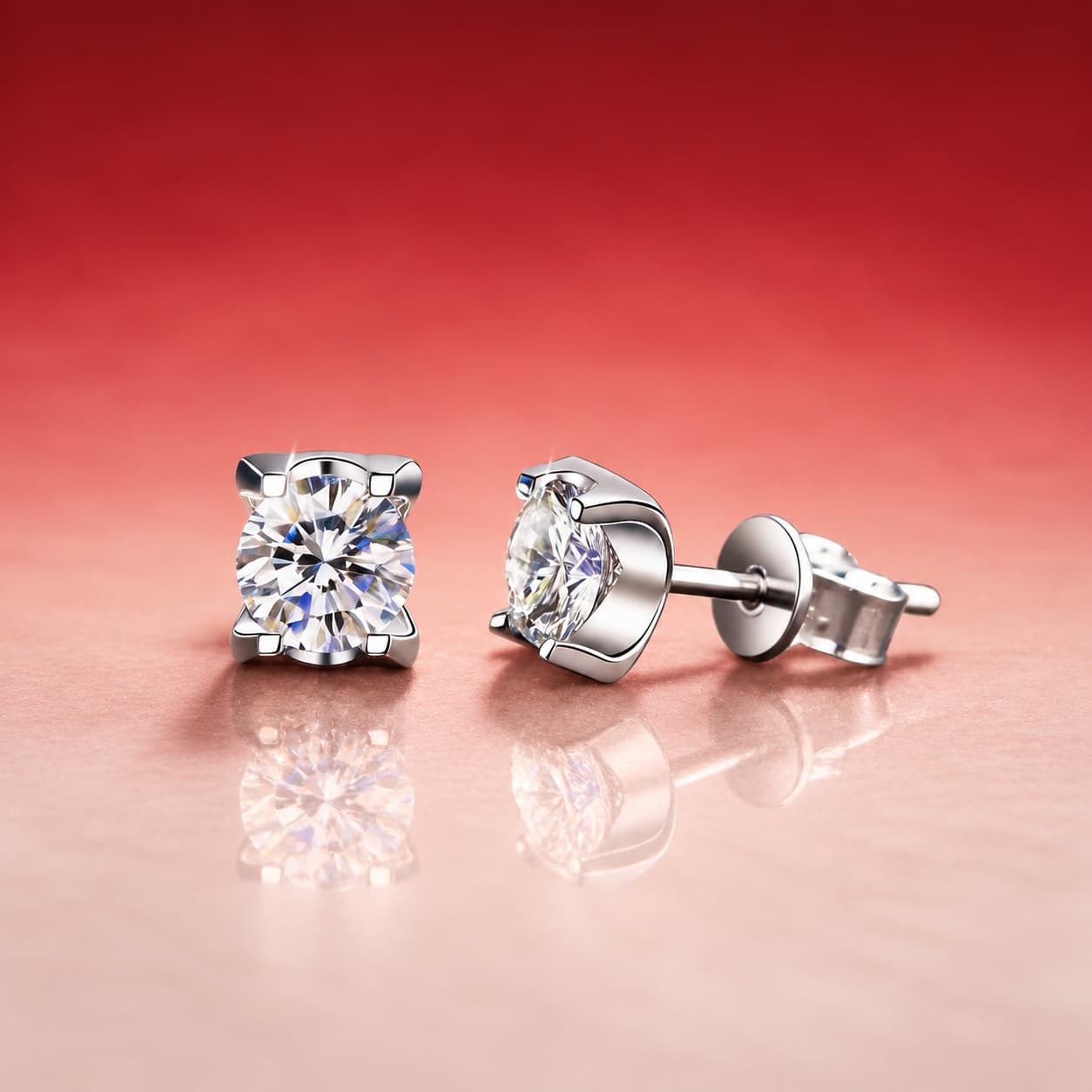 Luna Series · Round Solitaire Stud Earrings — Sterling Silver — image 3