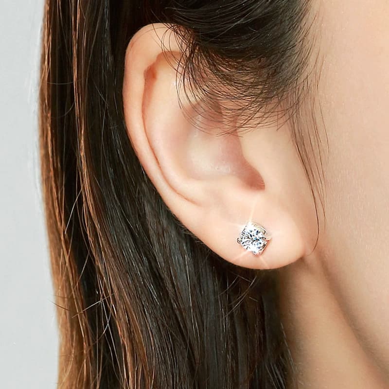 Luna Series · Round Solitaire Stud Earrings — Sterling Silver — image 2