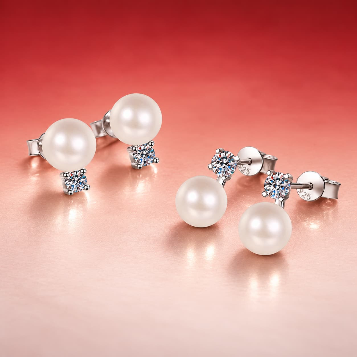 Luna Series · Pearl-Accent Drop Stud Earrings — Sterling Silver — image 3