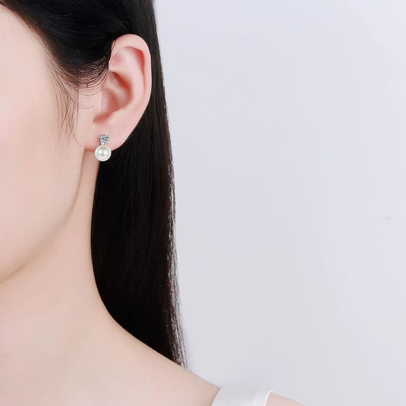 Luna Series · Pearl-Accent Drop Stud Earrings — Sterling Silver — image 2