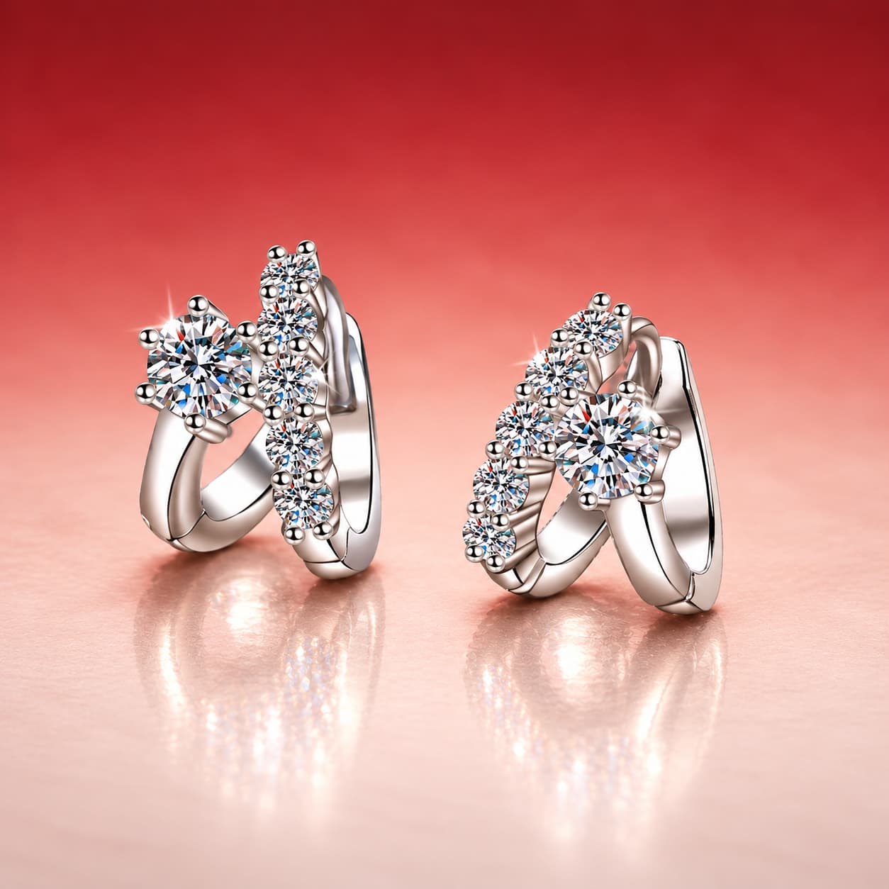 Luna Series · Split-Front Stone-Set Huggie Earrings — Sterling Silver — image 1