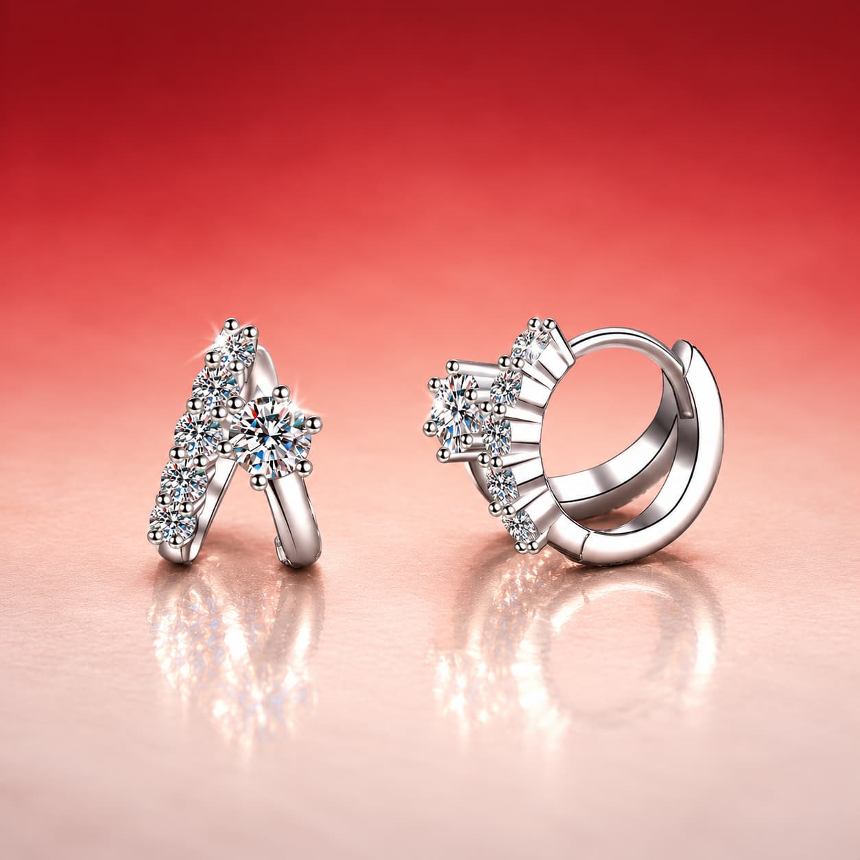 Luna Series · Split-Front Stone-Set Huggie Earrings — Sterling Silver — image 3