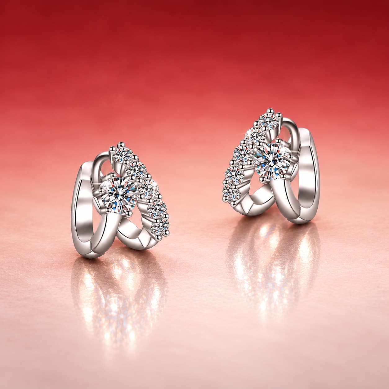 Luna Series · Split-Front Stone-Set Huggie Earrings — Sterling Silver — image 4