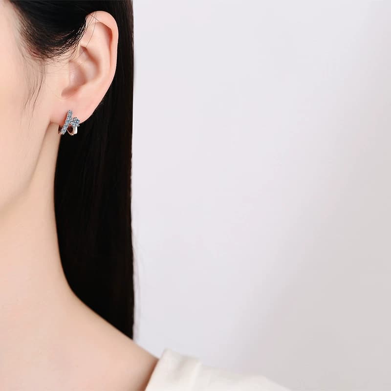 Luna Series · Split-Front Stone-Set Huggie Earrings — Sterling Silver — image 2