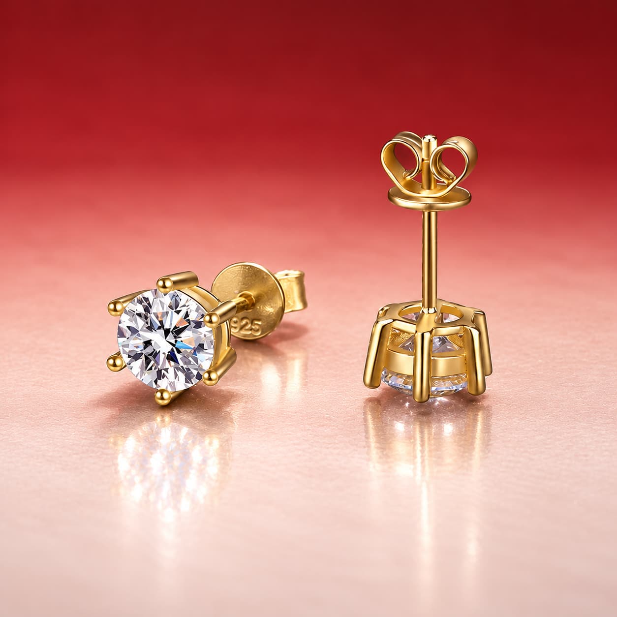 Sol Series · Six-Prong Solitaire Stud Earrings — Gold-Plated Sterling Silver — image 1
