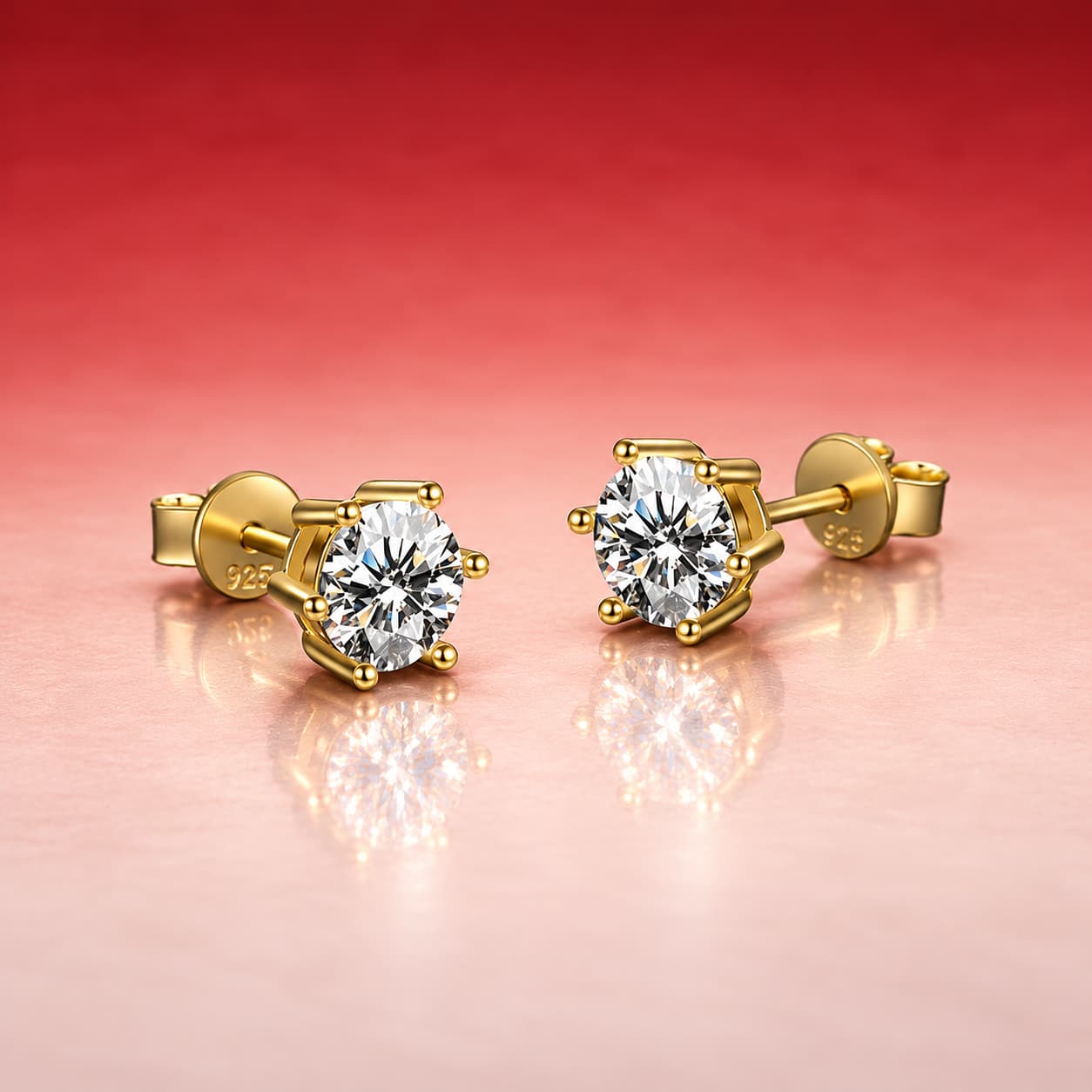 Sol Series · Six-Prong Solitaire Stud Earrings — Gold-Plated Sterling Silver — image 3