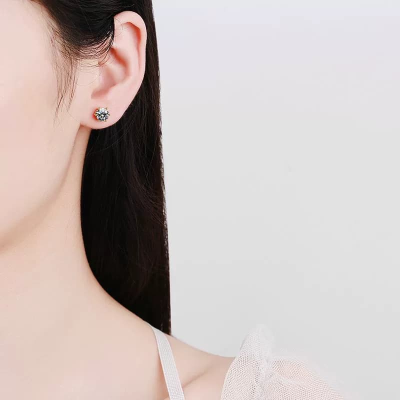 Sol Series · Six-Prong Solitaire Stud Earrings — Gold-Plated Sterling Silver — image 2