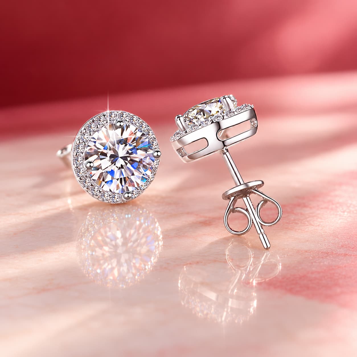 Luna Series · Halo Four-Prong Stud Earrings — Sterling Silver — image 3