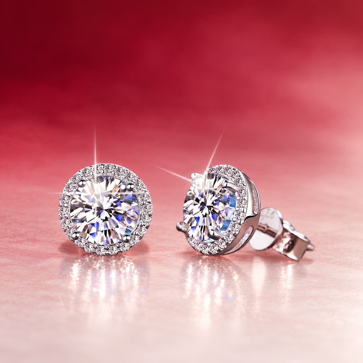 Luna Series · Halo Four-Prong Stud Earrings — Sterling Silver — image 4