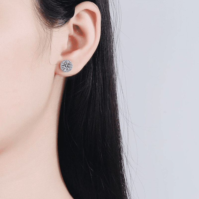 Luna Series · Halo Four-Prong Stud Earrings — Sterling Silver — image 2