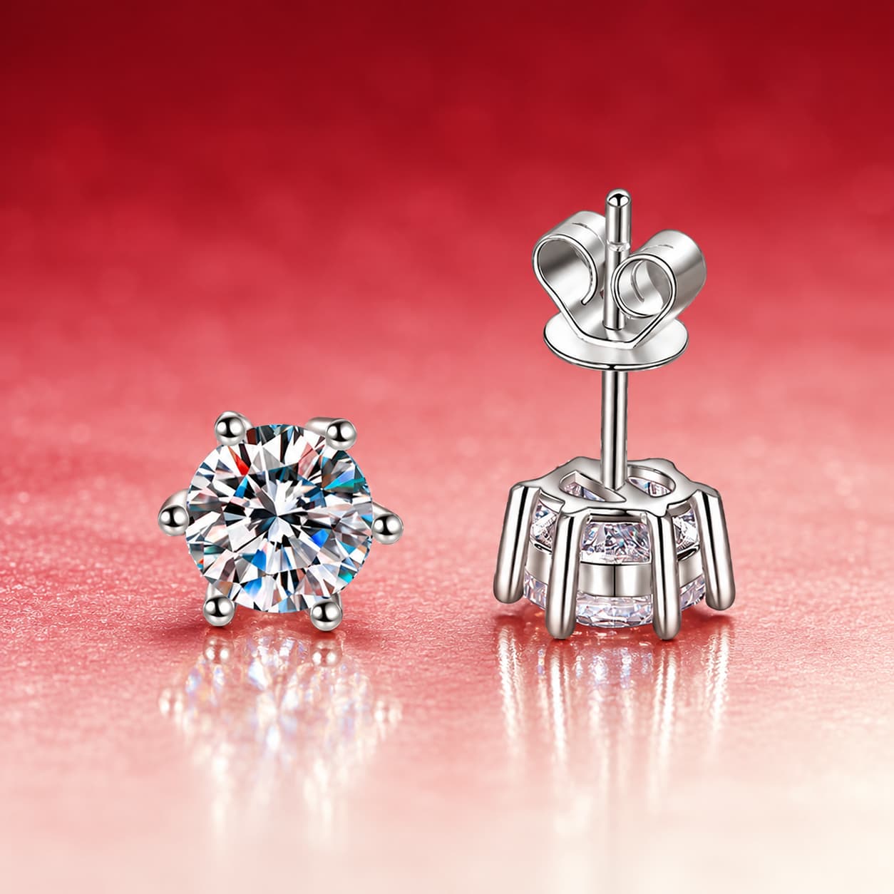 Luna Series · Classic Six-Prong Stud Earrings — Sterling Silver — image 3