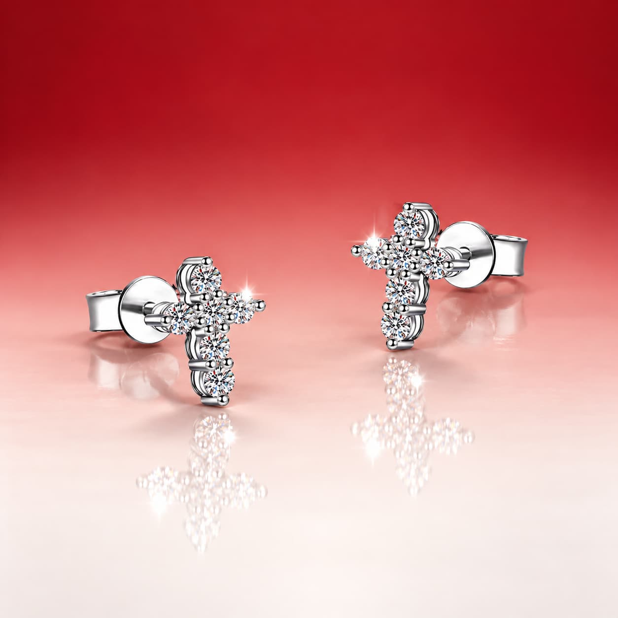 Stella Series · Moissanite Cross Stud Earrings — 925 Sterling Silver — image 3