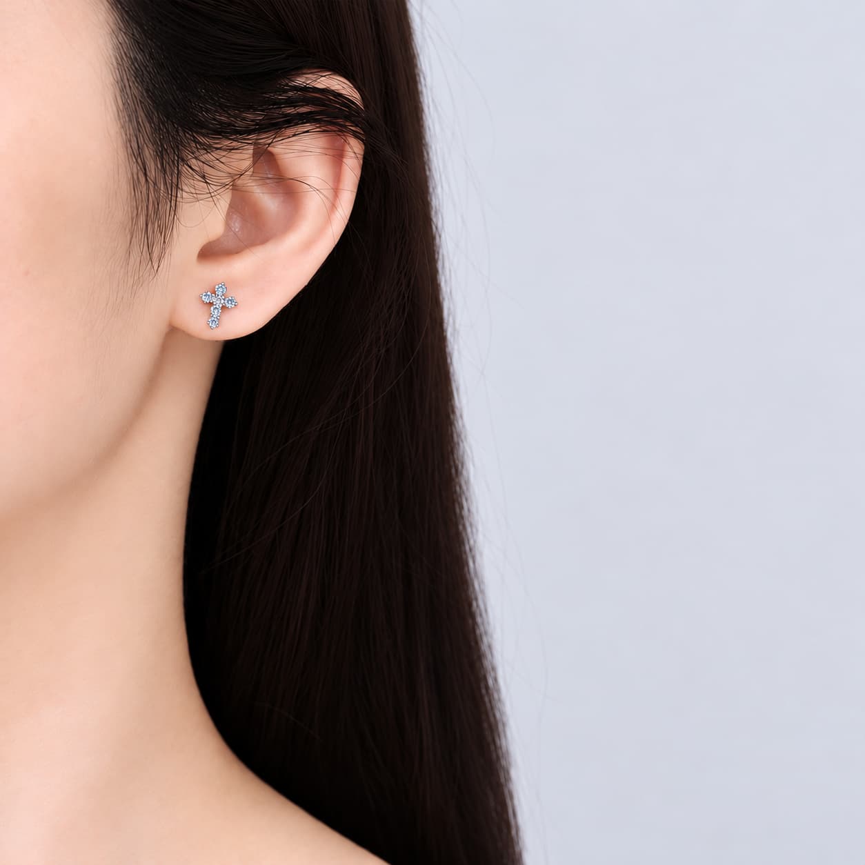 Stella Series · Moissanite Cross Stud Earrings — 925 Sterling Silver — image 2